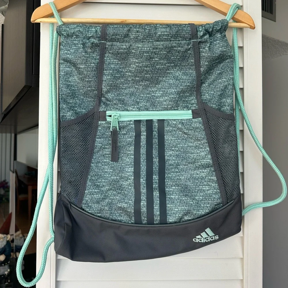 Adidas Aqua and Charcoal Drawstring Bag
